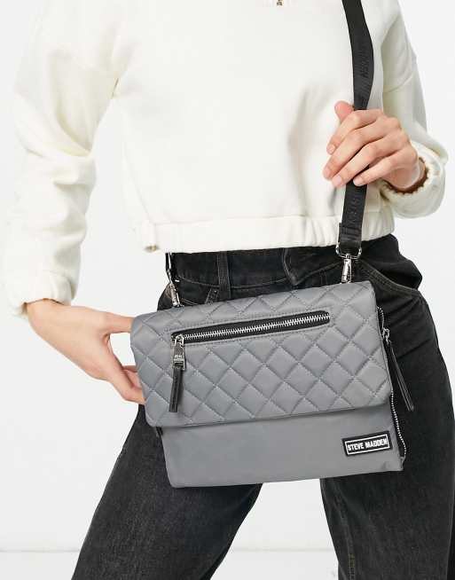 Grey quilted cheap crossbody bag