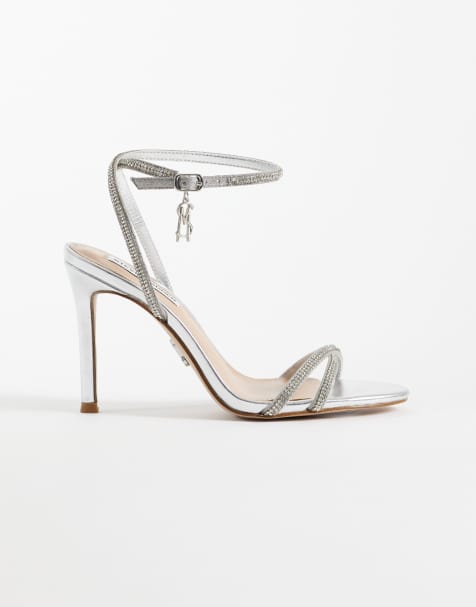 Steve Madden – Jypsey – Silverfärgade klacksandaler med utsmyckning - view 1