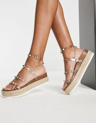 Steve Madden Kailee studded flatform sandals in clear - ASOS Price Checker