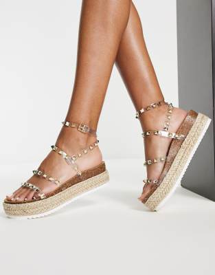 Steve Madden Kailee studded flatform sandals in clear