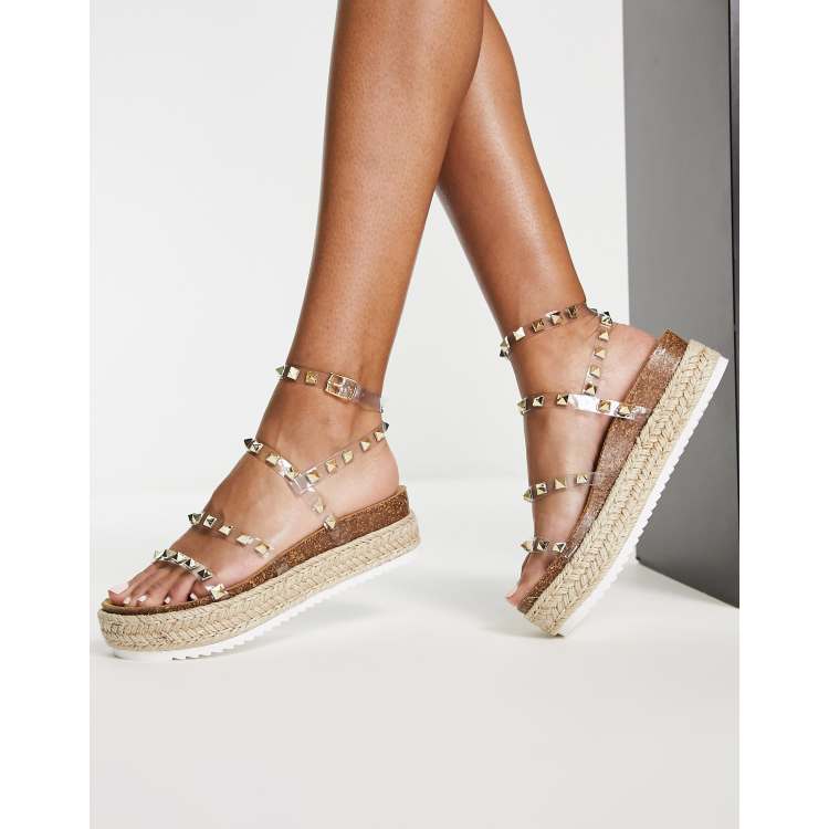 Steve Madden Kailee studded flatform sandals in clear ASOS