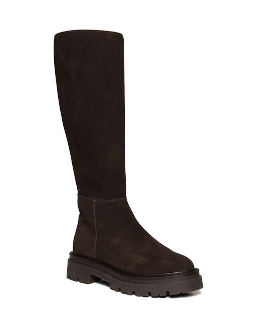 Steve Madden Kaja chunky knee boots in brown suede leather, 2 of 4