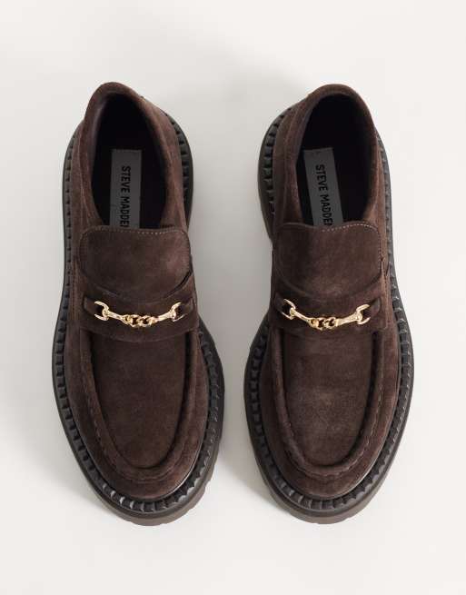 Steve Madden Karima chunky suède hoge loafer in bruin suède, 2 van 4