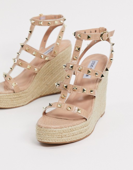 Steve Madden Kay studded caged wedge sandals in tan
