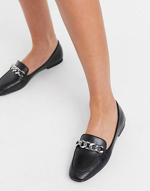 Shoes Flat Shoes/Steve Madden Kayson slip on flat shoes with chain detail in black leather 