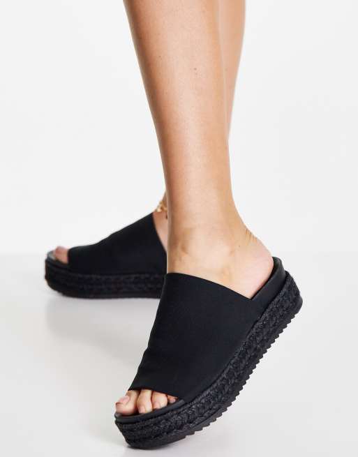 Steve Madden – Kellie – Czarne sandały espadryle na koturnach
