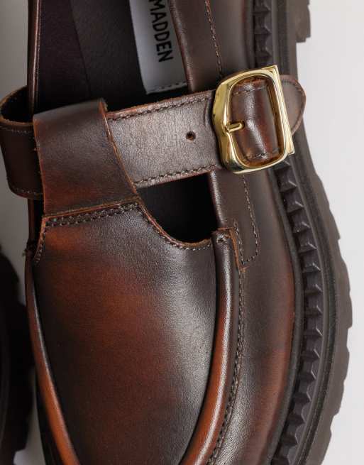 Steve Madden Kendari chunky loafers met gespdetail in bruin leer, 2 van 4