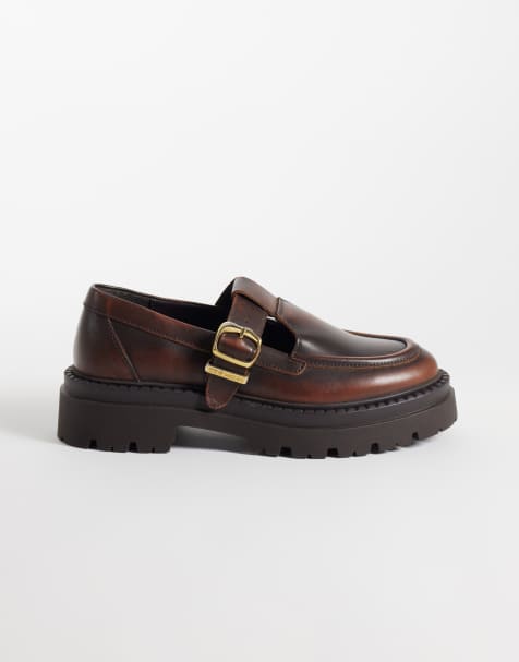 Steve Madden Kendari chunky loafers with buckle detail in brown leather - view 1