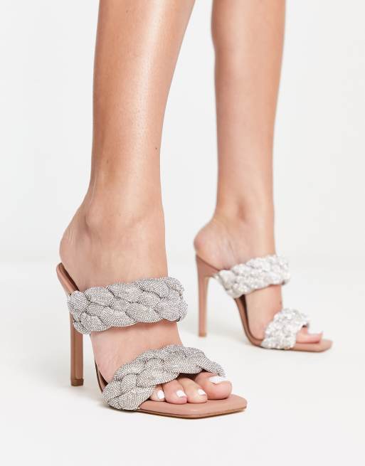 Steve Madden Kenley R plaited rhinestone sandals in beige ASOS