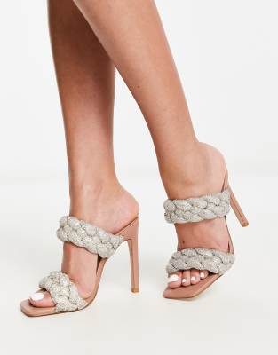 Steve Madden Kenley-R plaited rhinestone sandals in beige