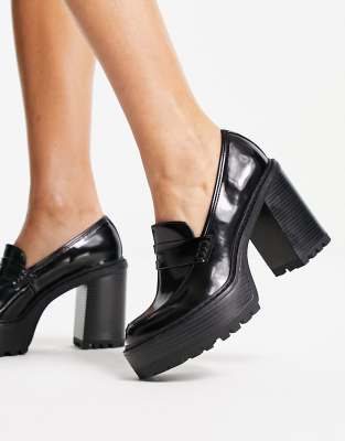 Steve Madden Kimberley heeled chunky loafers in black patent | ASOS