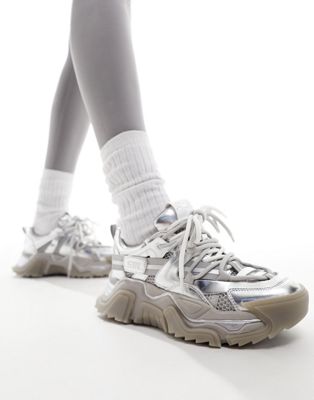 Steve Madden Kingdom-E chunky trainers in silver