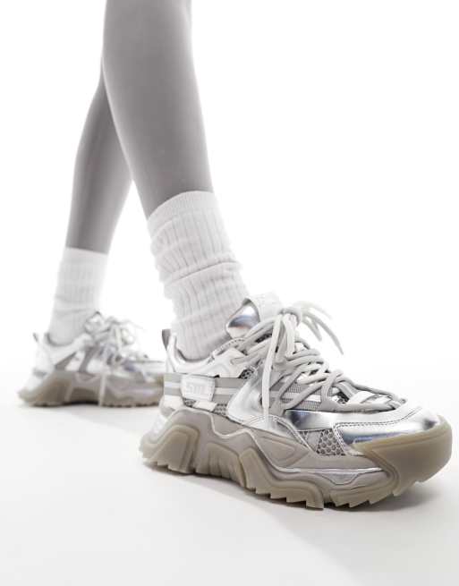 Steve Madden Kingdom-E chunky trainers in silver | ASOS