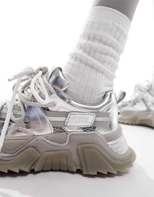 Steve Madden Kingdom-E chunky trainers in silver