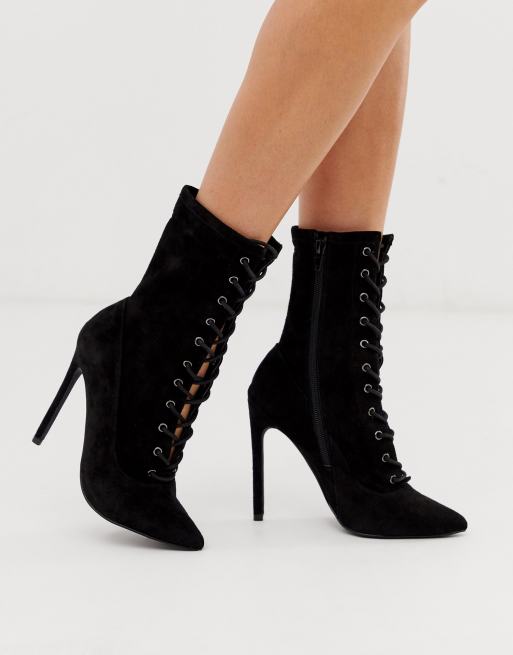 Black lace up shop stiletto ankle boots