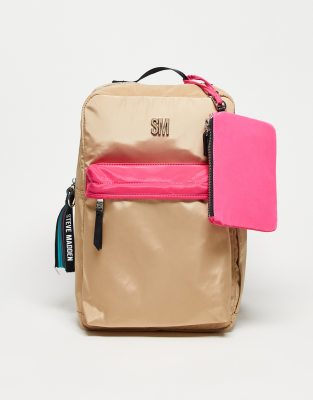 Steve Madden large pattern backpack in brown and fuchsia pink ASOS