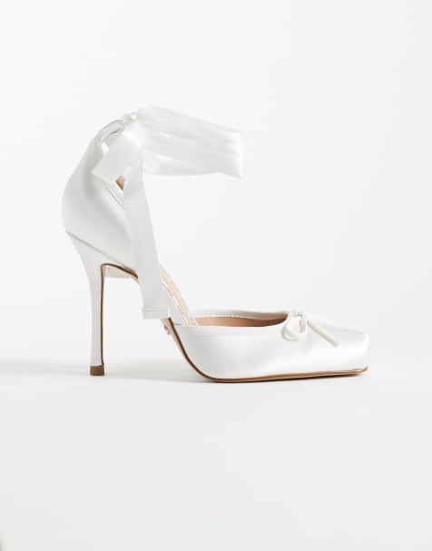 Steve Madden Larina heeled square toe ballerinas with satin straps in ivory satin - view 1