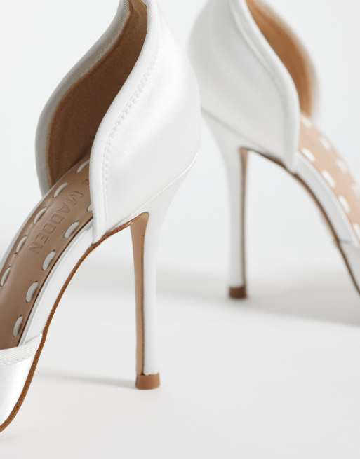 Steve Madden Larina heeled square toe ballerinas with satin straps in ivory satin, 4 of 4
