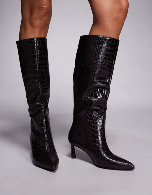 Steve Madden Lavan knee boot in croc chocolate | ASOS