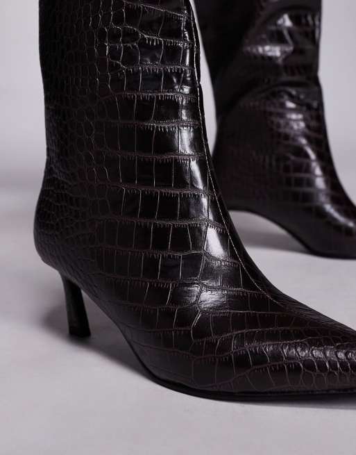 Steve Madden Lavan knee boots in croc chocolate