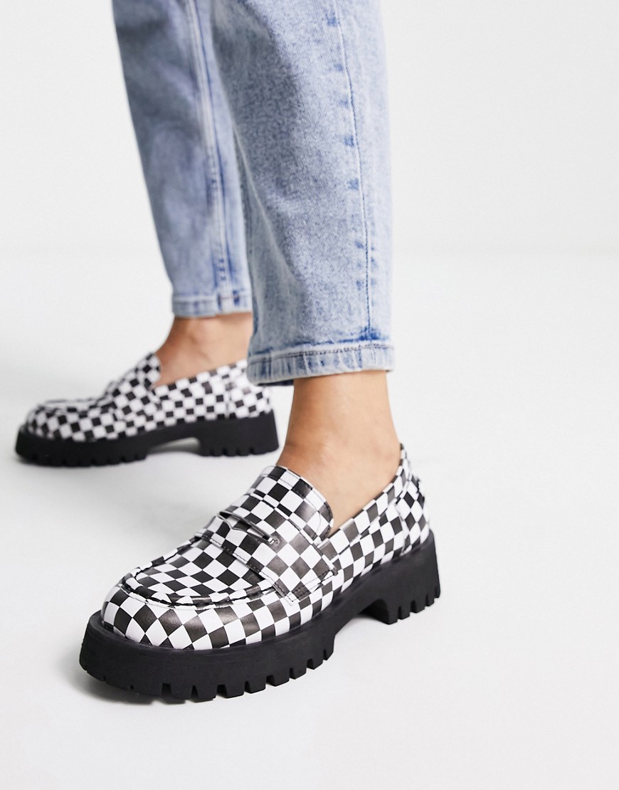 Steve Madden Lawrence chunky leather loafers in checkerboard-Black