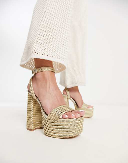 Shoes, White And Gold Platform Sandals