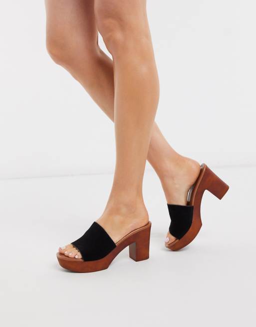 Steve Madden leather block heel mule heeled sandals in black | ASOS