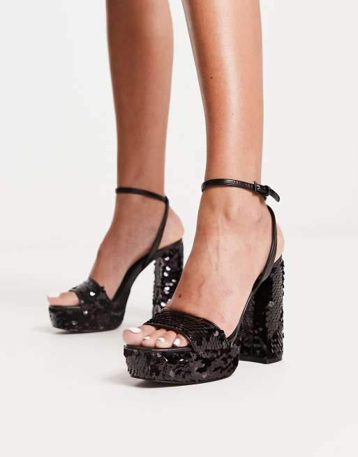 Steve Madden Lessa-S platform sandals in black sequins | ASOS