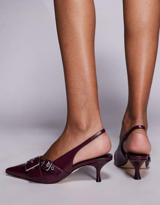 Steve Madden - Lezley - Chaussures à petit talon et bride arrière avec boucles - Cerise foncé, 3 de 4