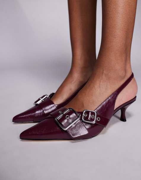 Steve Madden - Lezley - Mørk kirsebærrøde sko med hælrem, kitten-hæl og spænde - view 1