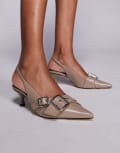[Steve Madden] Steve Madden Lezley sling back kitten heels with buckle details in patent taupe-Neutral 39 Taupe