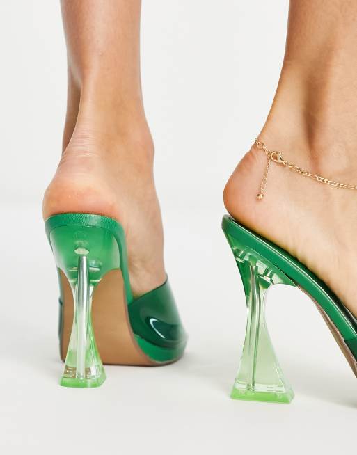 Steve Madden – Lipa – Gröna genomskinliga klackskor med öppen häl, 3 av 4