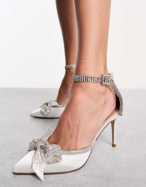 Steve Madden Live Up embellished bow heels in ivory satin