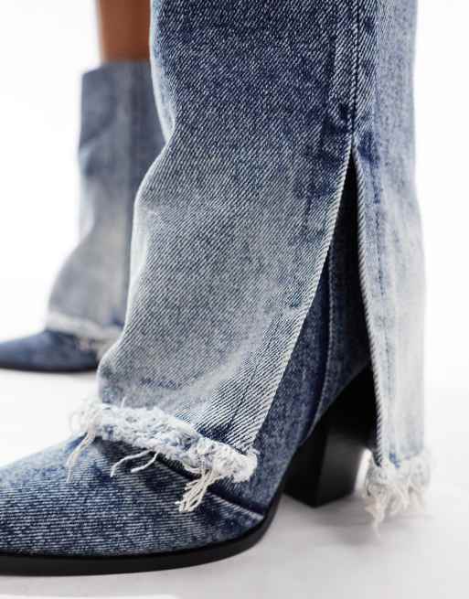 Steve Madden – Livvy – Ankle-Boots aus Denim mit Absatz und ausgefranstem Umschlag, 3 von 4