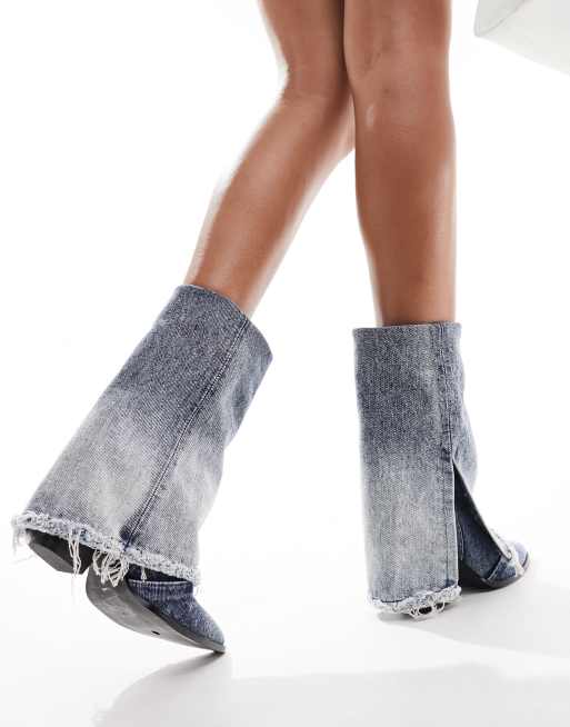 Steve Madden – Livvy – Ankle-Boots aus Denim mit Absatz und ausgefranstem Umschlag, 4 von 4