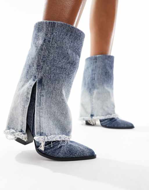 Steve Madden – Livvy – Jeansowe postrzępione botki za kostkę z wywiniętą wstawką na obcasie