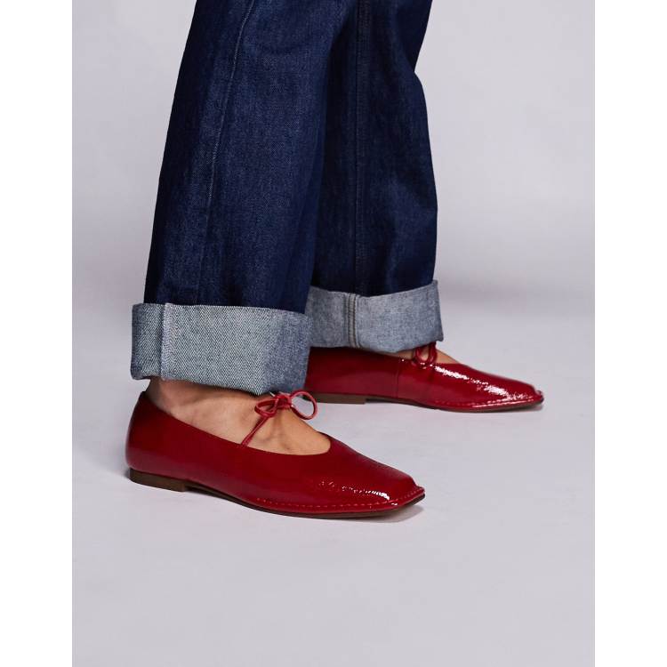 Steve Madden Lola square toe ballet shoes in patent red | ASOS