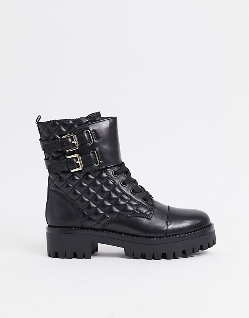 Steve Madden Londa quilted boot with buckles in black leather