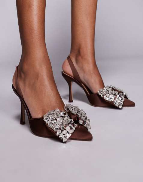Steve Madden - Lovie - Chaussures à talon haut satinées avec nœud ornementé - Marron - view 1