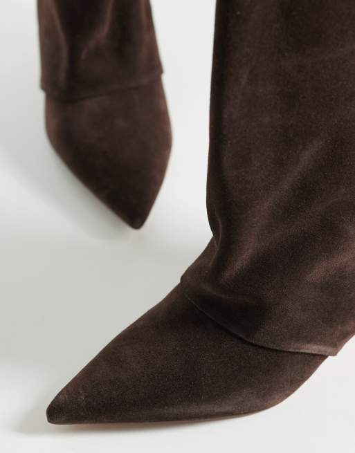 Steve Madden - Luca - Botas por la rodilla marrones con tacón bajo de ante, 3 de 4