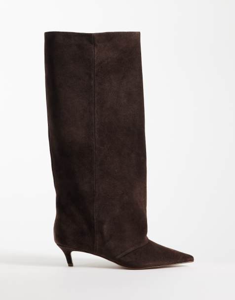Steve Madden Luca kitten heel knee boots in brown suede - view 1