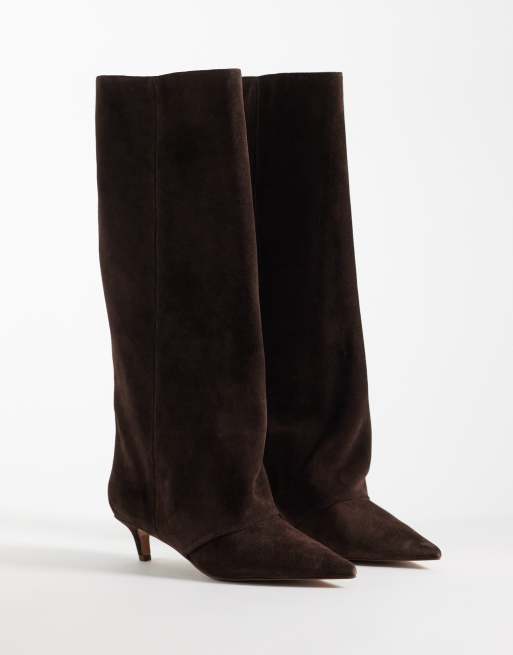 Steve Madden Luca kitten heel knee boots in brown suede, 2 of 4