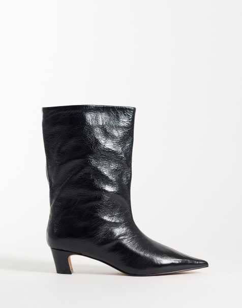 Steve Madden Lytton ankelboots med taxklack i svart krinklat läder - view 1