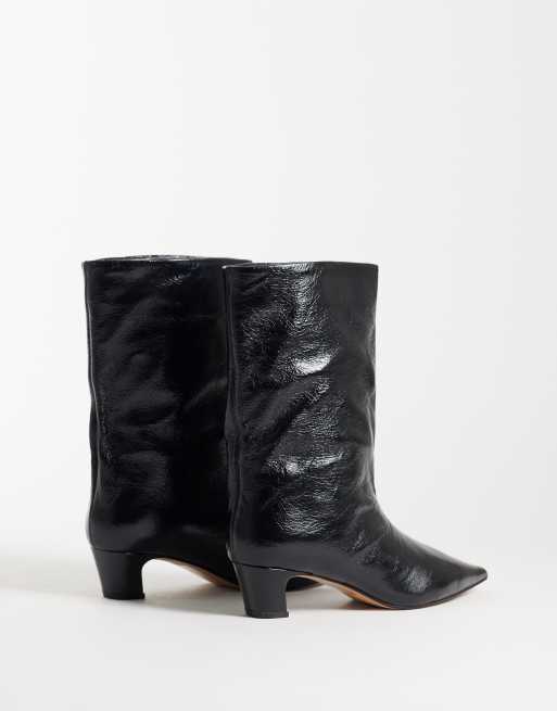 Steve Madden Lytton kitten heel mid ankle boots in black crinkle leather, 4 of 4