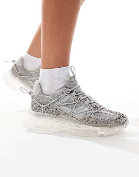 Steve Madden – Magneto-R-E – Silverfärgade, utsmyckade sneakers - view 1
