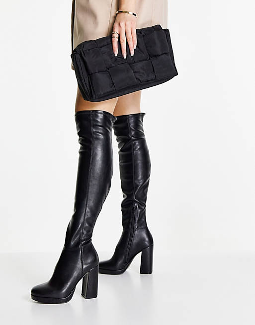 Steve Madden Magnifico heeled thigh boots in black microsuede