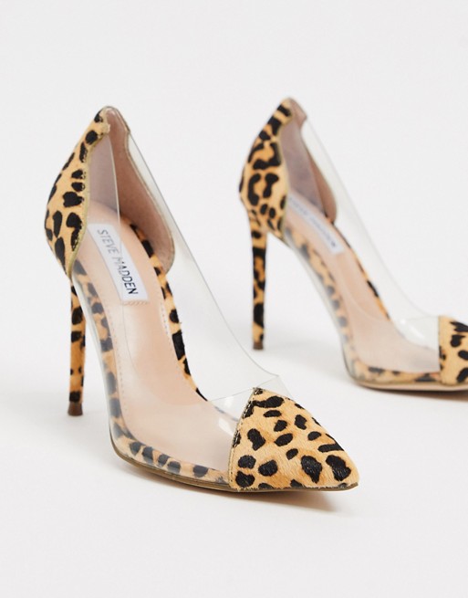 Steve Madden Malibu clear heeled shoes in leopard print