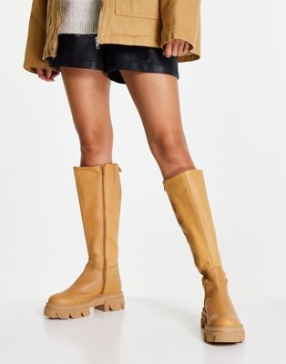 Steve Madden Mana leather knee high boots in camel - ASOS Price Checker
