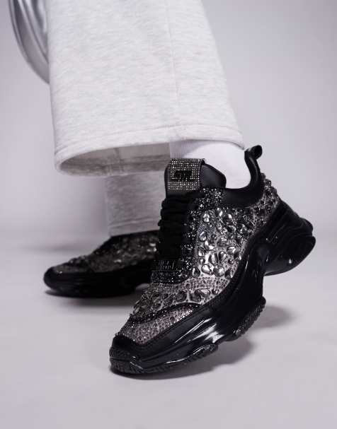 Steve Madden Manifesto rhinestone chunky trainers in black - view 1