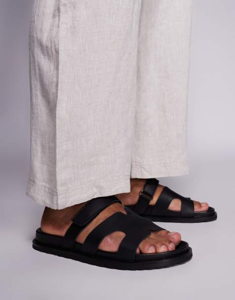 Steve Madden Manu slider sandals in black leather - view 1